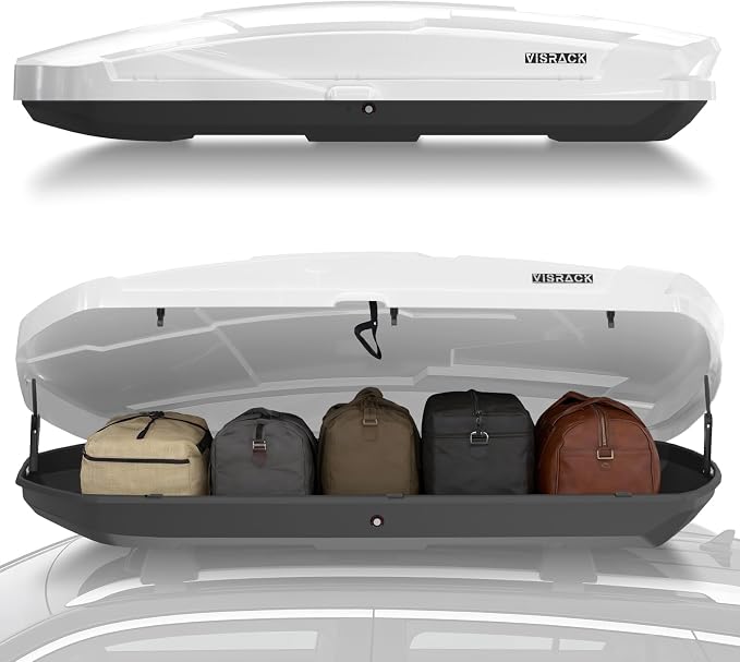 26 Cu Ft Cargo Box, Hard Shell Roof Cargo Carrier with Security Keys, 87.20" x 38.19" x 17.36" Roof Box, Dual-Sided Opening, Tool-Free Install, White