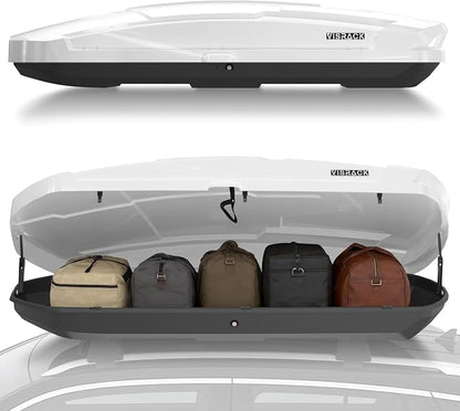 26 Cu Ft Cargo Box, Hard Shell Roof Cargo Carrier with Security Keys, 87.20" x 38.19" x 17.36" Roof Box, Dual-Sided Opening, Tool-Free Install, White