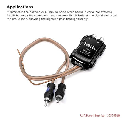 RECOIL MGLI 2-Channel RCA Stereo Ground Loop Noise Isolator Car Amplifier Filter Audio Signals Eliminate
