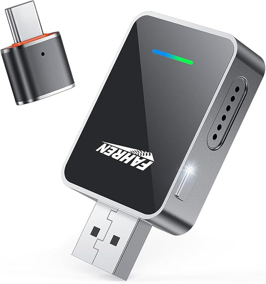 2-in-1 Wireless Car Adapter, Setup with a Polite Reminder: No App Needed – Auto-Connects via Bluetooth 5.3 & 5GHz Wi-Fi, No Audio Delay, Compatible with iOS 10+ and Android 11+