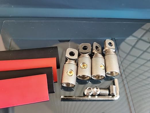 0 Gauge Wire Terminal Connector 5/16 Ring Wiring Connectors for Battery Bank Inverter Projects Car Audio Amplifier 4PCS with Adhesive Heat Shrink Tubing