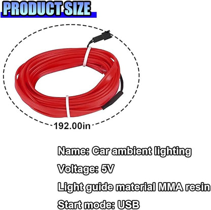ZIMISI EL Wire Car Interior LED Strip Lights, 5V 16FT Neon Light Strip with Sewing Edge, USB Electroluminescent Car Interior Lights with Fuse Protection, Vehicle Ambient Lighting Decorations (Red)
