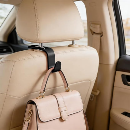 4PCS Car Seat Headrest Hook, Multi-Purpose Seat Back Hanger Purse Bag Handbag Organizer, Auto Interior Backseat Storage Hook Holder for Coat Hat Grocery Umbrella, Universal Fit (Black)