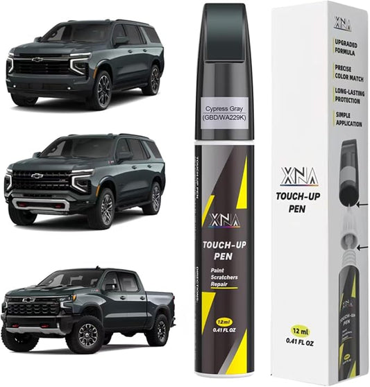XNA Car Touch Up Paint (Cypress Gray(GBD/WA229K)) for Chevrolet, 2 in 1 Car Scratch Remover with Pen Tip and Brush, Exact Color-Matched for Car Paint Scratch Repair, Quick & Easy Fix