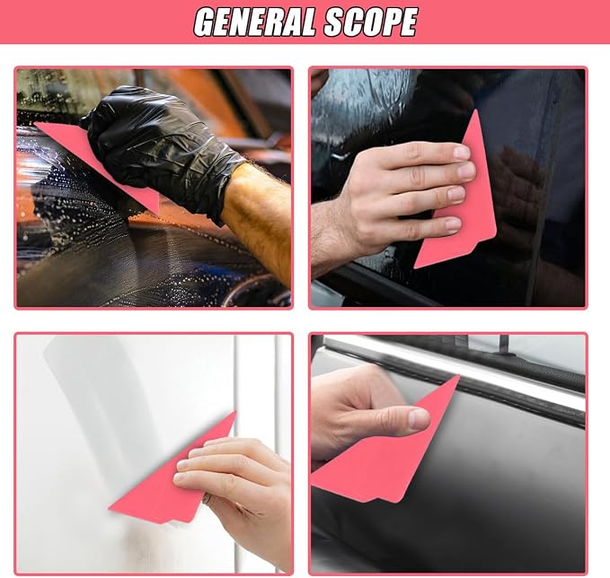2PCS Triangle Contour Squeegee Car Window Tint Tools- Flexible Multi-Edge Corner Squeegee Vinyl Wrap Tool- Card Scraper Window Tint Squeegees for Car Wrap Film Installation Application (Red)
