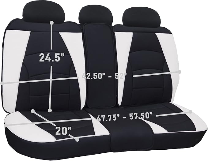 FH Group Ultra Comfort Highest Grade Faux Leather Full Set Cushion Pads Car Seat Covers for Front and Rear– Universal Fit for Cars Trucks & SUVs (White/Black)