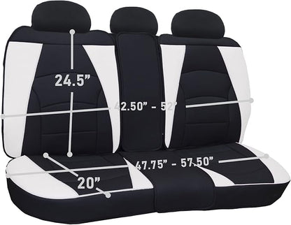 FH Group Ultra Comfort Highest Grade Faux Leather Full Set Cushion Pads Car Seat Covers for Front and Rear– Universal Fit for Cars Trucks & SUVs (White/Black)