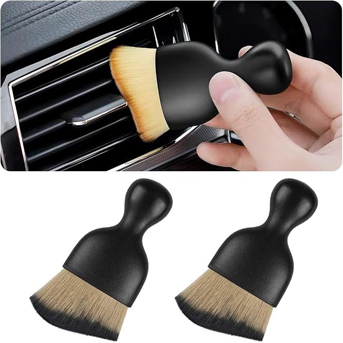 Blilo 2PCS Car Interior Detailing Brush with Dust Cover, Auto Soft Hair Cleaning Brushes, Scratch Free Curved Dirt Collectors, for Vehicle Dashboard Air Conditioner Vents Leather(Brown/Black)