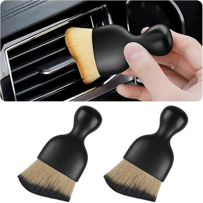 Blilo 2PCS Car Interior Detailing Brush with Dust Cover, Auto Soft Hair Cleaning Brushes, Scratch Free Curved Dirt Collectors, for Vehicle Dashboard Air Conditioner Vents Leather(Brown/Black)