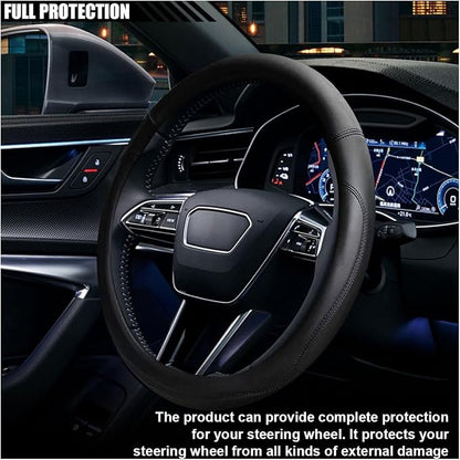 LAINLOY 14.5"-15" Car Steering Wheel Cover, Microfiber Leather Cover, Anti-Slip Breathable Steering Wheel Decoration, Universal Steering Wheel Accessories for Diverse Cars (Black)