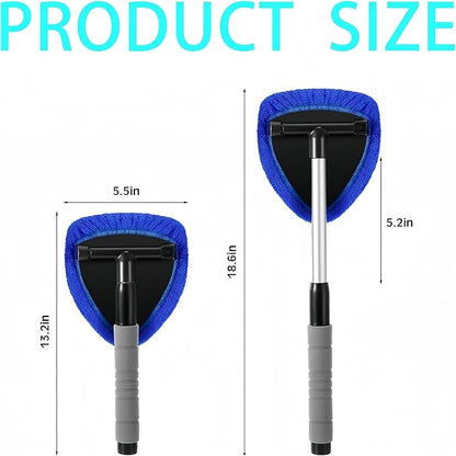 Windshield Cleaning Tool, Extendable Handle Car Window Cleaner with 5 Reusable and Washable Microfiber Pads, Auto Glass Wiper Kit for Interior & Exterior, Ideal for Dirty Car Windows (Blue)