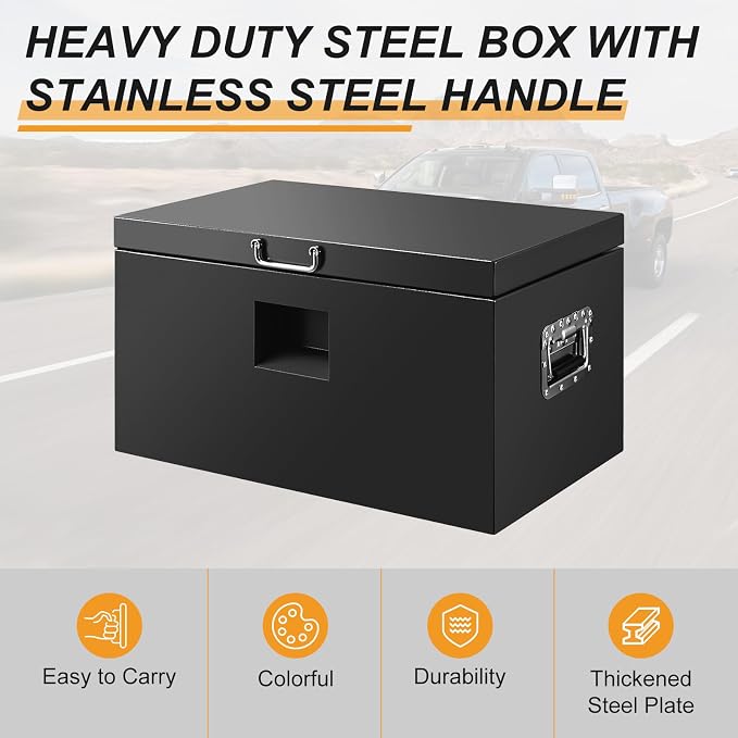 30" Truck Tool Box,Heacy Duty Metal Storage Organizer with Strong locking tongue,Trailer Tongue Box with Safe Hinge, for Truck,Pickup,RV,Garage,Best gift for family and friend,Black Power Coating