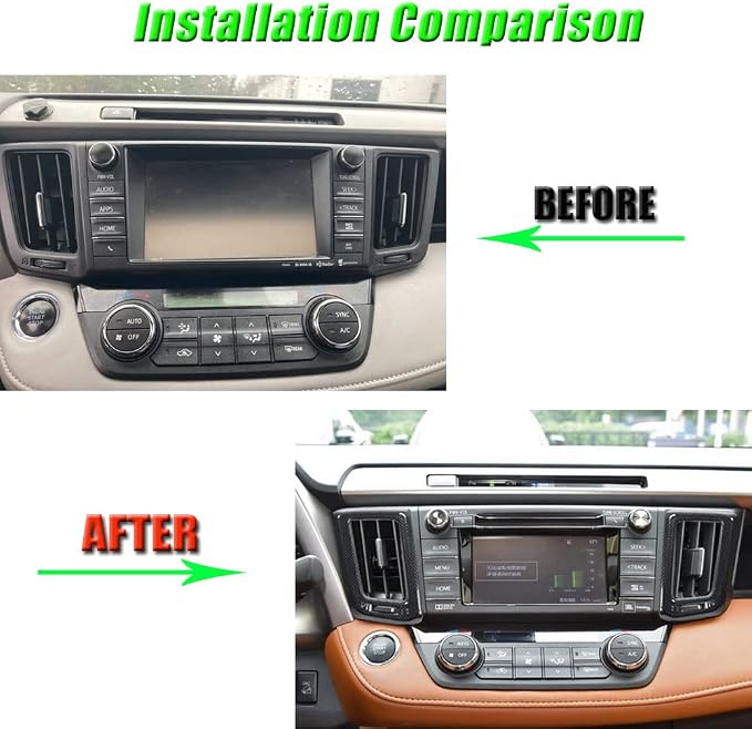 BOYUER for Toyota RAV4 2013 2014 2015 2016 2017 2018 2PCS ABS Dashboard Central Console Air Conditioning A/C Vent Panel Frame Interior Decoration Trim Accessories(Carbon Fiber) Enhance Fashion Sense