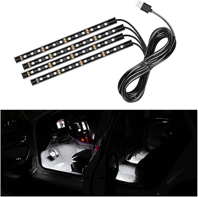 Ohleats Car LED Strip Light, 48 LED RGB Auto Interior Atmosphere Lights, Cigarette Lighter Under Dash Ambient Night Light, Interior Lamp Lighting Kit (White, USB)