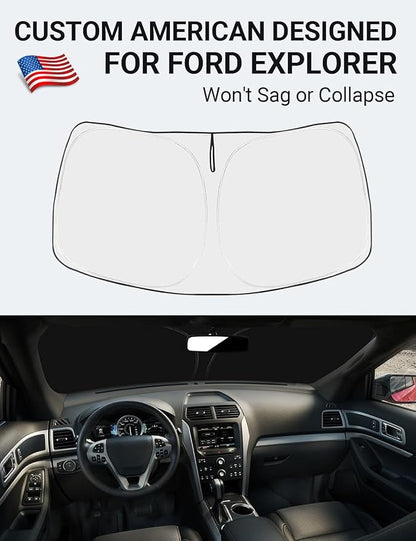 Proadsy 2026 Upgrade Front Windshield Sun Shade Foldable Sunshade Protector Custom Sun Visor Fit 2016-2019 Ford Explorer SUV ST XLT Limited Platinum Accessories