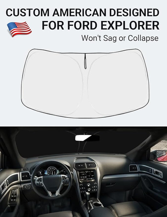 Proadsy 2026 Upgrade Front Windshield Sun Shade Foldable Sunshade Protector Custom Sun Visor Fit 2016-2019 Ford Explorer SUV ST XLT Limited Platinum Accessories