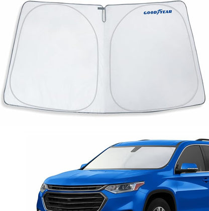 Goodyear Foldable Windshield Sunshade for Chevrolet (Chevy) Traverse 2018-2023, SUV car Accessories, Sunshade Cover, Sun Shade Car Windshield, Window Sun Blocker - GY008329