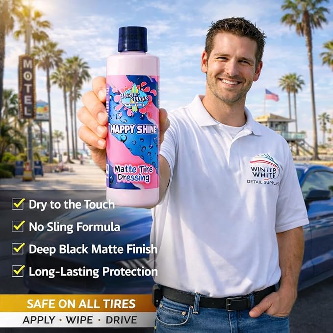Winter White Happy Shine Matte Tire Dressing, Professional Grade, Satin Black Finish, UV Protection, Made in The USA-16oz - 2pk