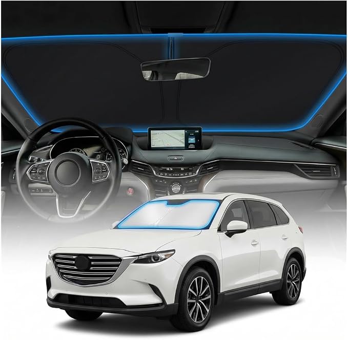 for Mazda CX9 Sun Shade Windshield Cover - Custom Fit CX-9 Accessories 2016-2023 2024 2025 2026 Sunshade Foldable UV Protection & Heat Shield Sun Visor Accessories