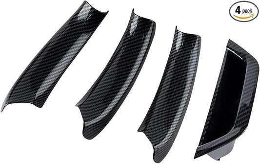 4PCS Carbon Fiber Pattern Driver Door Armrest Box and Pull Handle kit Covers Trim Compatible with X3 X4 F25 F26 2011-2017 Left Side Storage Box