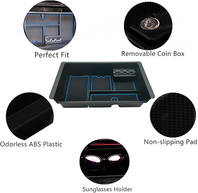 Center Console Tray Organizer Compatible with 2014-2018 GMC Sierra Accessories, (2015-2020) Yukon/Chevy Tahoe Silverado Suburban, Armrest Storage Box Replaces 22817343 (Blue)