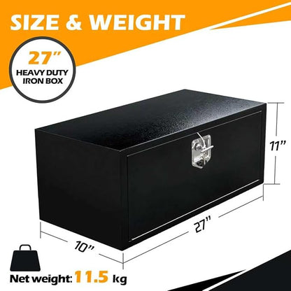 27 Inch Underbody Truck Tool Box, Heavy Duty Steel Underbody Toolbox with T-Handle Lock & Weatherproof Seal, Black Truck Trailer Tool Box for Pickup, Semi Truck, RV, Flatbed, Tractor (27×10×11)