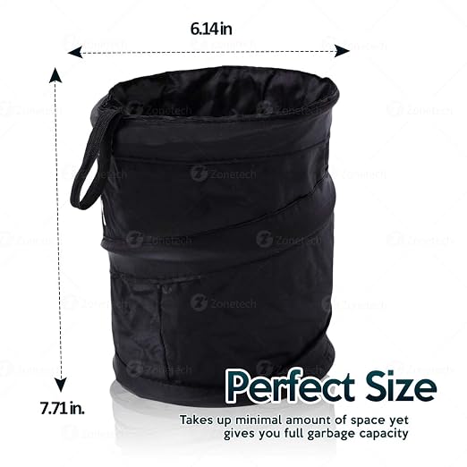 ZONETECH Universal Traveling Portable Car Trash Can - Black Collapsible Pop-up Leak Proof Trash Can- for Garbage to Organize Car, Waste Basket Bin, Rubbish Bucket (1 Pack)
