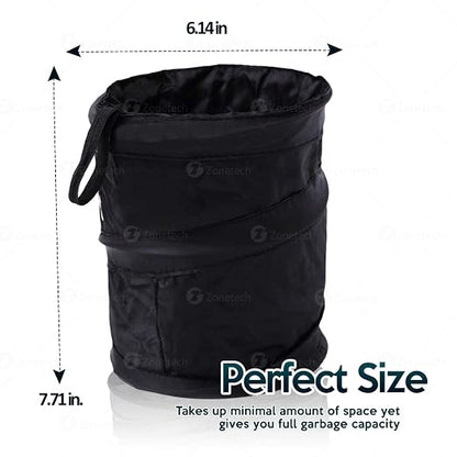 ZONETECH Universal Traveling Portable Car Trash Can - Black Collapsible Pop-up Leak Proof Trash Can- for Garbage to Organize Car, Waste Basket Bin, Rubbish Bucket (1 Pack)