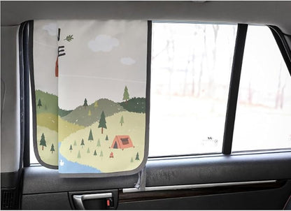 Magnetic Car Sun Shade Curtain for Side Window – Sun Blocker and UV Protector for Baby, Kids, and Pets – Universal Fit with Built-in Magnets for Steel-Framed Door (Bebe Forest)