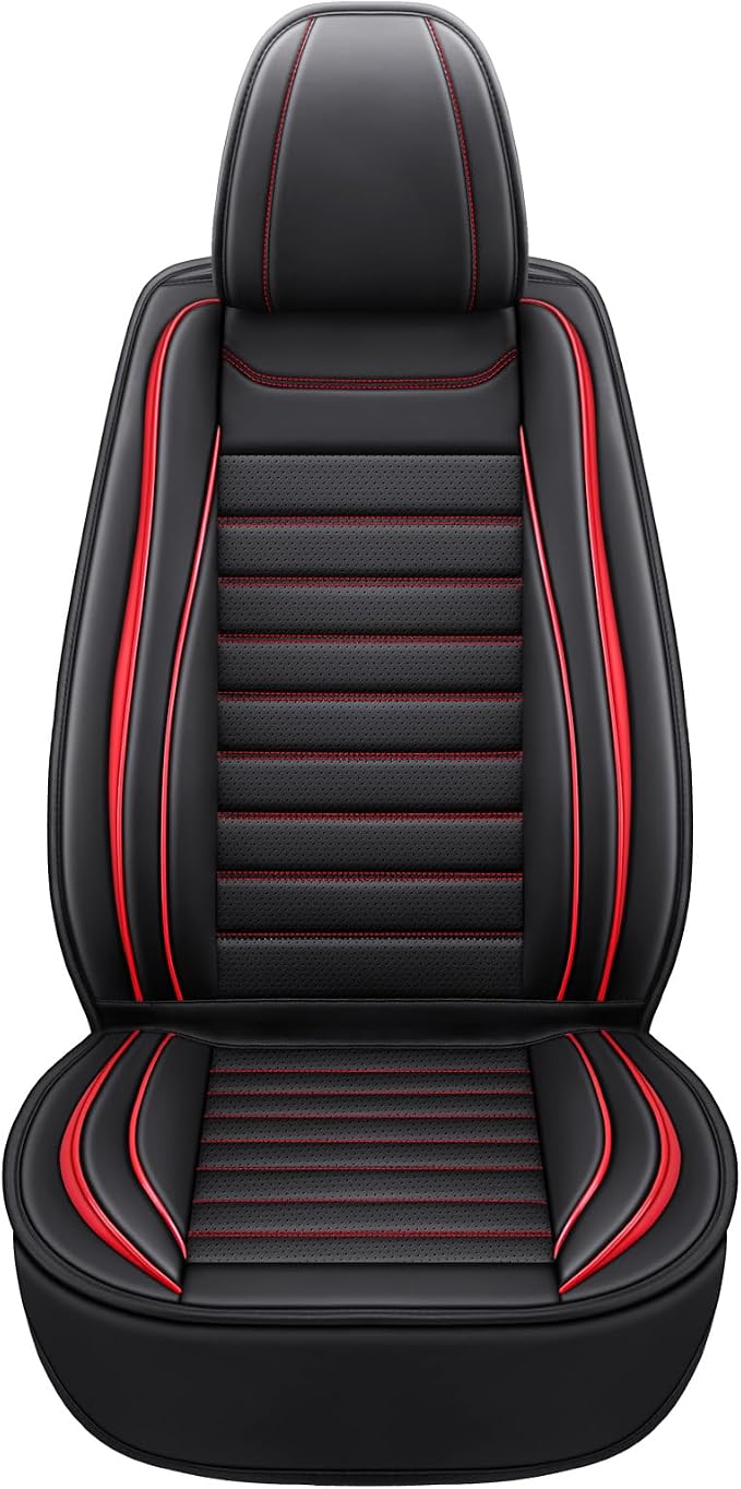 MINGBRON Leather Car Seat Covers Full Set, Universal Faux Leather Car Seat Covers 5 Seats, Automotive Seat Covers for Most Sedans SUVs Trucks, Front and Rear Seat Covers,Wine Red