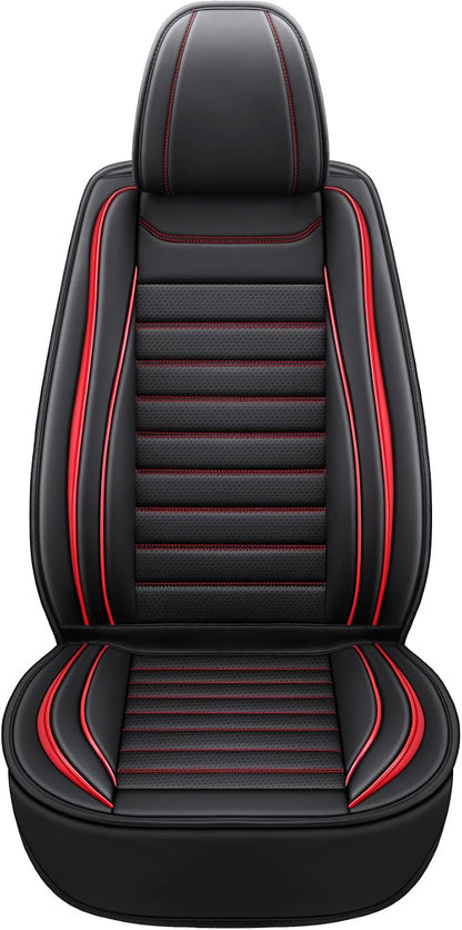 MINGBRON Leather Car Seat Covers Full Set, Universal Faux Leather Car Seat Covers 5 Seats, Automotive Seat Covers for Most Sedans SUVs Trucks, Front and Rear Seat Covers,Wine Red