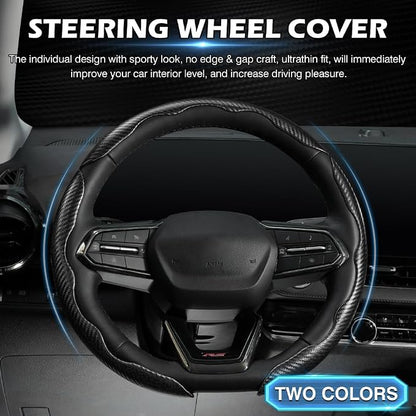 3 Piece Carbon Fiber Steering Wheel Cover, Car Steering Wheel Cover for Men/Women, Anti-Slip, Comfortable Grip, Durable, Universal for 99% Car Interior Accessories (Black)