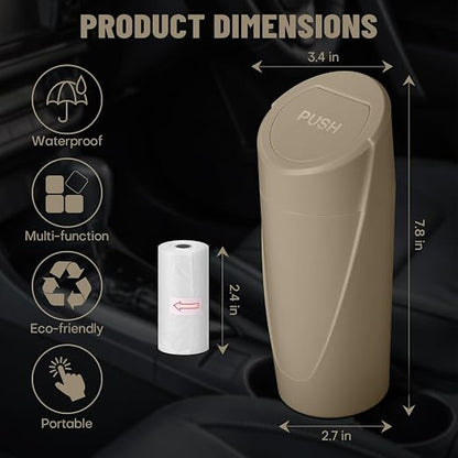 Car Trash Can Bin with Lid - 2 Packs Car Garbage Can Cup Holder - Beige Mini Leakproof Vehicle Garbage Bin with 40pcs Trash Bags-Automobile Organizers and Storage for Front Back Seat Accessories