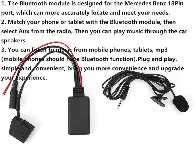 Yctze 18Pin Bluetooth AUX Cable Adapter Car Microphone Fit for Comand 2.0 W211 W208 W168 W203 Bluetooth AUX Cable Adapter