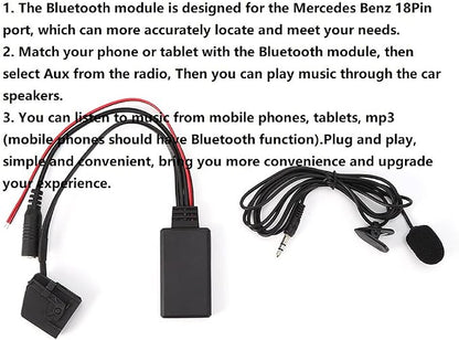Yctze 18Pin Bluetooth AUX Cable Adapter Car Microphone Fit for Comand 2.0 W211 W208 W168 W203 Bluetooth AUX Cable Adapter