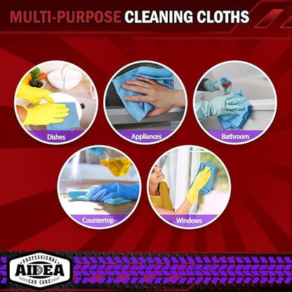 AIDEA Microfiber Cleaning Cloth, 50PK, Blue Shop Rags, Microfiber Towels for Cars, Dusting Cloth Lint Free Rags, Absorbent Towels for SUVs, House, Kitchen, Mechanic, Workshops, 12"×12"