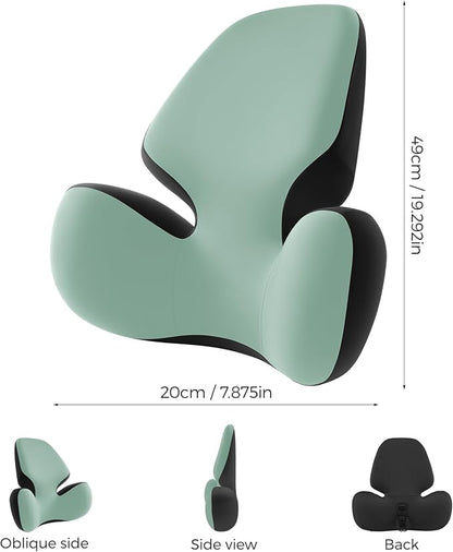 BEBAS Lumbar Support Pillow for Office Chair - Ergonomic Memory Foam Back Cushion for Lower Back Pain Relief - Washable & Breathable Cover - Fits Car Seats, Gaming Chairs & Wheelchairs (Green)