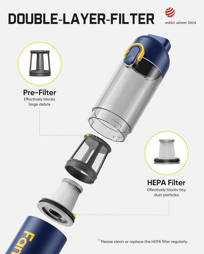 Fanttik V8 Mate Upgraded Cordless Car Vacuum, Portable Mini Vacuum with 13000pa Suction Power, 2 Suction Modes, Type-C Charge, Handheld Vacuum for Car, Small Tasks, Keyboards, Office Desk (Blue)