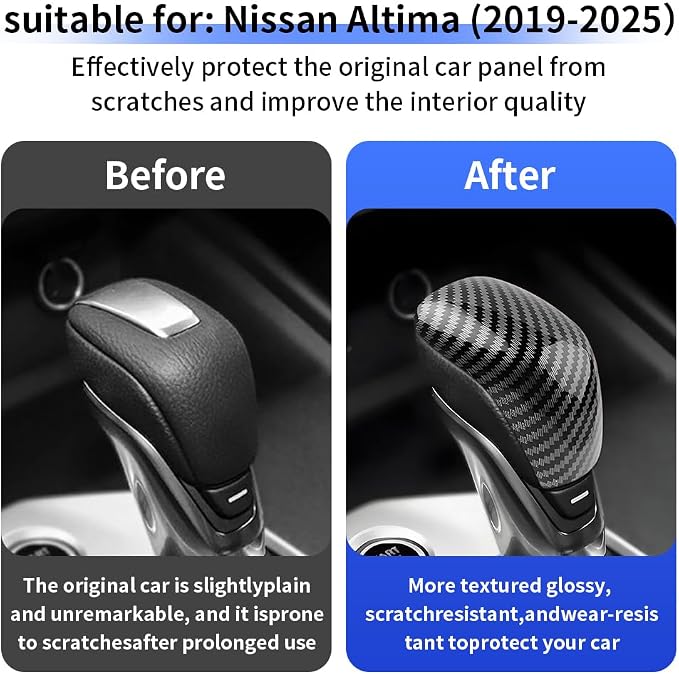 Car Center Console Gear Shift Knob Trim Cover for Nissan Altima 2019 2020 2021 2022 2023 2024 2025 2026 Auto Interior Decorations Accessories Central Control Shifters Stick Carbon Fiber Style
