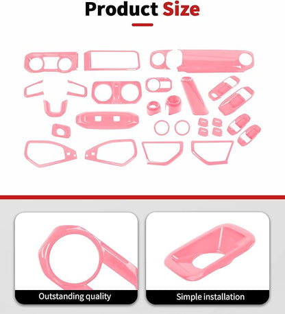 JWWY Interior Trim Kit Dress-Up Kit Decor Set Center Console Gear Shift Dashboard Panel,Door Window Switch Knob Speaker Cover Trim for 2024–2026 Jeep Wrangler JL JLU & Gladiator JT Pink 28pcs