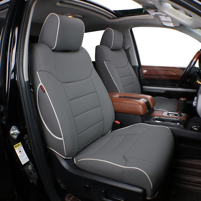 EKR Custom Fit Tacoma Front Car Seat Covers for Toyota Tacoma 2016 2017 2018 2019 2020 2021 2022 2023 Double Cab/Access Cab - Front Row Only, Faux Leather(Gray)