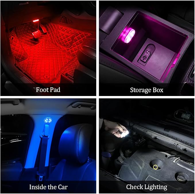 2 PCS Car Led Lights Interior,7 Colors Ambient Lighting Car Interior,USB Rechargeable Car Interior Reading Light,Portable Led Lights for Car
