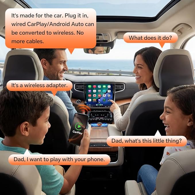 CarlinKit MINI Ultra 2026 Orange - Wireless CarPlay Adapter | Wired to Wireless | Plug & Play | for with iPhone (iOS 10+) & Androi.d (Andro.id 11+) | for Cars OEM CarPlay & Android Auto (2016+)