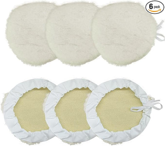 6PCS 7 Inch Car Wool Polishing Pad, Buffing Pad with Drawstring for Car Waxing & Cleaning, Polishing Bonnet for Vehicle, Glass, Furniture, Auto Polisher Pad Kit for Drill Buffer