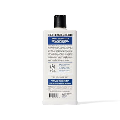 Duke Cannon Supply Co. Thick High Viscosity Body Wash - 3X Thicker, Cleansing Shower and Bath Gel, Mineral-Enriched Body Wash - Citrus Musk + Cedarwood - Mens Body Scrub - Naval Diplomacy (18 oz)
