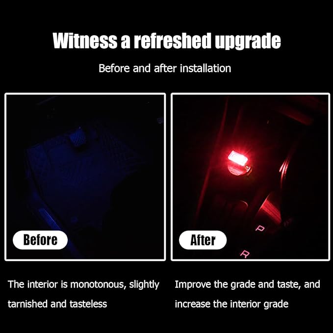 BESULEN Car Interior Atmosphere Lamp, Plug-In USB Interface LED Vehicle Ambient Lighting Kit, Portable Mini Automotive Night Light Decoration Accessories, Universal for SUV, Sedan, Truck (Red)