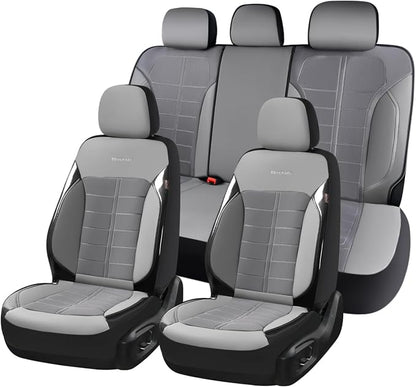 Coverado Air Mesh Seat Cover, Car Seat Cover Full Set, 3D Breathable Seat Protectors Sports Carbon Fiber Design Airbag Compatible Comfort Universal for Most Cars, Van,Trucks, SUV, Grey