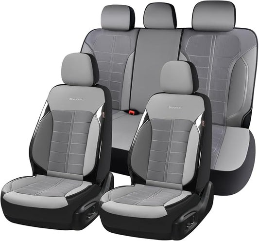Coverado Air Mesh Seat Cover, Car Seat Cover Full Set, 3D Breathable Seat Protectors Sports Carbon Fiber Design Airbag Compatible Comfort Universal for Most Cars, Van,Trucks, SUV, Grey