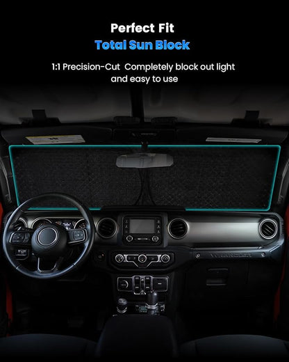[2026 Upgraded] Weektic Windshield Sun Shade for Ford Bronco 2021 2022 2023 2024 2025 2026, 5-Laer Ice Crystal Reflective & Heat Insulating Sunshade for Car Windshield | Silver Foldable Sun Blocker