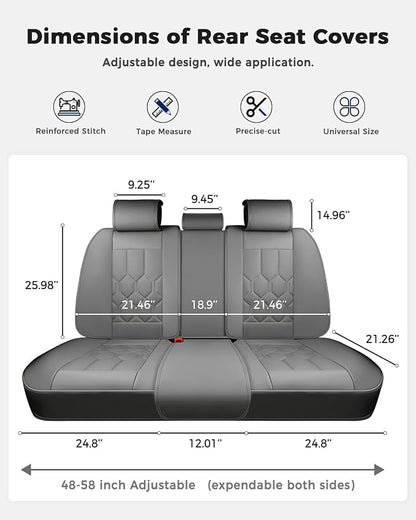 Huidasource Seat Covers Full Set, Universal Fit for Most Cars SUVs Trucks, Full Coverage Waterproof Leather Car Seat Cover, Airbag, Cupholder Compatible, Seat Function Retain, Velcro Adjustable, Gray
